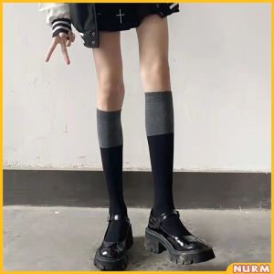 Nurm Knee High Socks Ladies Long Tube School Socks Black/Gray Color Girls JK Costumes