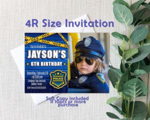 Police Invitation Card - Boy Birthday - Christening - Blue - Personalized - Customized - 5R