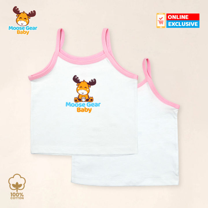 Moose Gear Baby Strappy Sando Tank (Pink/White w/ Logo) for