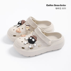 [Free Shipping] 2025 New Womens Summer Anti-Slip Outdoor Closed-Toe Comfortable Simple Thick-Soled Coffee Bean Sandals