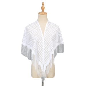 KECTTIO Embroidery Lace Hollow Scarf Polyester Pure Color Mesh Scarves Fashion White Tassel Triangle Shawl Church