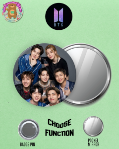 BTS Badge Pin or Pocket Mirror 2.2 Inch Aesthetic Kpop Merch Button Pin for Backpacks | Cute Portable Hand Mirror Makeup Tool | Army Fan Art Gift Individually Packed
