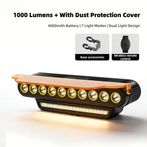 Bike Front Light 1000 Lumens Waterproof 4000mAh Bicycle Headlight Wireless Remote Multi Light Modes Rechargeable