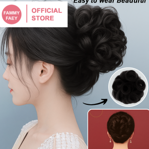 【FAMMY FAEY】Hair Clip-on Fluffy Bun Head Simulation Hair Clip-on Wig Flower Bud Head Natural Fluffy Bun Artifact Wig Bag发抓夹式蓬松丸子头