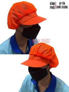 Nón vải lưới trùm tóc bảo hộ công nhân xếp ly màu cam chất lượng an toàn và đảm bảo tiêu chuẩn