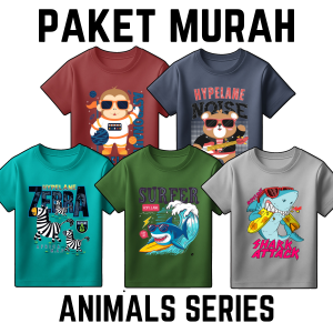 Paket Usaha Hemat Baju Kaos Atasan Kekinian Anak Laki Laki Karakter Hewan Keren Umur 1 - 10 Tahun