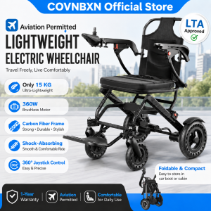 COVNBXN LTA-Approved 15KG Foldable Electric Wheelchair | 10AH Li-Ion | Aircraft Aluminum | SG Road Legal