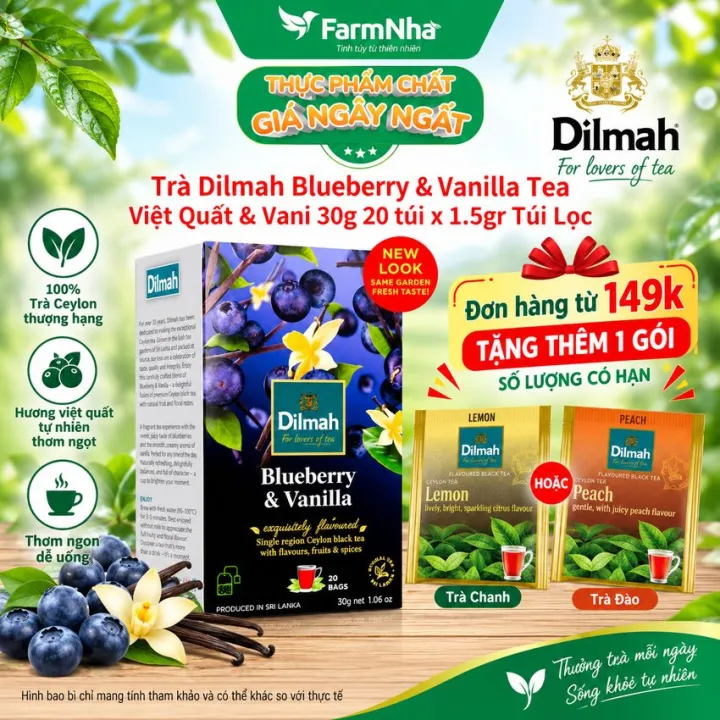 Trà Dilmah Blueberry & Vanilla Tea 30g 20 túi x 1.5g Túi lọc - Vị Việt quất & Vanilla, Sri Lanka