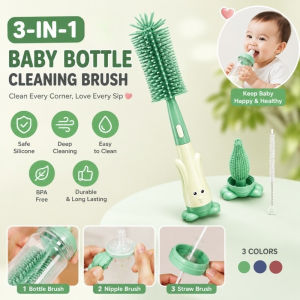 3-in-1 Baby Milk Bottle Silicone Brush Set with Silicone/Straw/Pacifier Cleaner 360° Cleaning