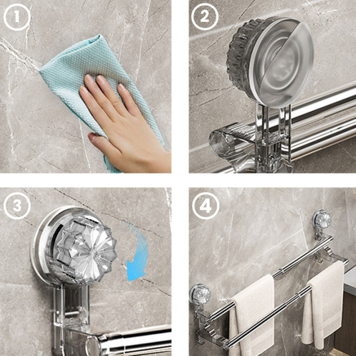 𝗢𝗡𝗘-𝗣𝗥𝗘𝗦𝗦 𝗠𝗔𝗚𝗜𝗖 》 Wall Mounted Suction Cup Towel Hanging Rack Clothes ...