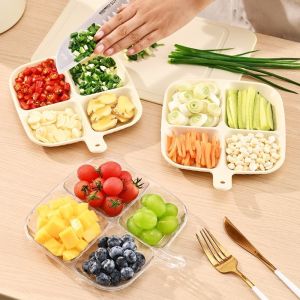 Clear Divided Side Dish Plate Four Compartment Side Dish Tray with Handle Multi-purpose Preparation Sauce Tray Fruit Platter and Bone Spitting Dish Prepare Dish and Dessert Dish