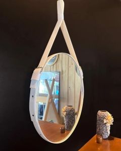 Gương viền da treo tường siêu bền tròn D60cm D70cm cho nhà tắm trang điểm hành lang phôi nhập khẩu bỉ hàng chất lượng cao - Bảo hành 10 năm