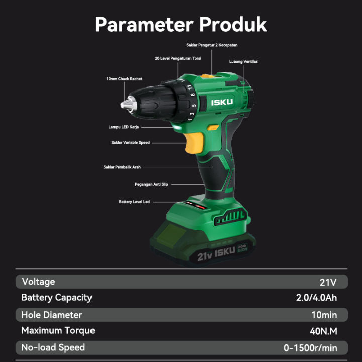 ISKU%20Lithium%20Mesin%20Bor%20Mulitifungsi%2021V%202000mAh%20Battery%20Cordless%20Drill%20Set%20Torsi%20Maksimum%2040N.M%20-%20Image%209
