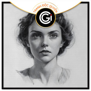 Tranh chân dung chì chủ đề thiếu nữ.Tranh treo tườngdán tường trang trí nội thất.CGI-1295