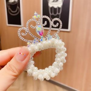 Girls Crown Bowknot Headdress Pearl Rubber Band Hair Rope Ribbon Flower Hairpin Hair Clip Hair Cord