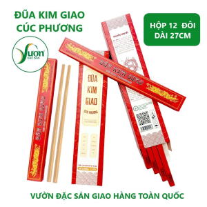 Hộp 12 Đôi Đũa gỗ Kim Giao (Dài 27cm) Món quà quý đến từ rừng Cúc Phương Ninh Bình - Vườn Đặc Sản