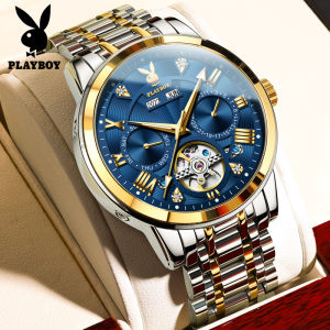 PLAYBOY 2024 new authentic mens watch Waterproof fashion leisure multi-functional mechanical watch luminous stainless steel brand watch