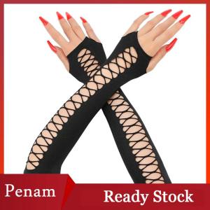 [PAM] Cổ Điển Đảng Cosplay Lưới Căng Găng Tay Hộp Đêm Nhảy Múa Nửa Ngón Tay Vui Vẻ Fishnet Găng Tay Của Phụ Nữ Dài Bị Gãy Lỗ Cánh Tay Tay Áo