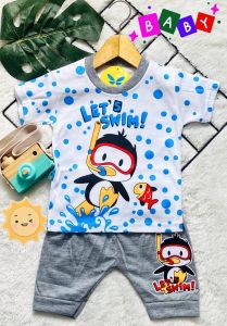Setelan Baju bayi anak laki laki motif karakter ANIMAL PENGUIN  usia baby 3-15 bulan Max BB 10 kg .