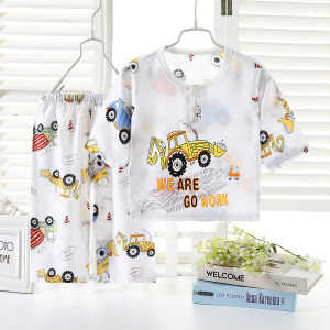 Cool Fabric Baby Boys Girls Toddler Cotton 3/4 Sleeve Pajamas for 0-5 Yrs Kids Pyjamas Nightwear (THIN Type) [STOCK in Msia]