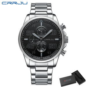 CRRJU Men Watch Stainless Steel Creative Fashion Quartz Dial with Chronograph Auto Date Clock Male Casual Wristwatches 2307