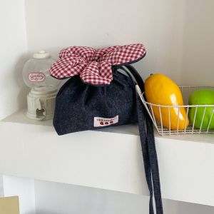 MOIRA แบบเกาหลี กระเป๋าเชือกรูดลายดอกไม้ กระเป๋าเก็บของ กระเป๋าแบบรวม กระเป๋าสะพายข้างขนาดเล็ก น้ำหนักเบา ผ้า กระเป๋าถือดอกไม้ การเดินทาง