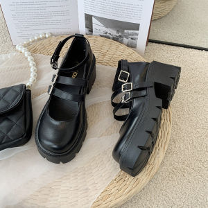 【Ready Stock】Womens Japanese platform chunky Mary Jane leather shoes double buckle retro preppy shoes