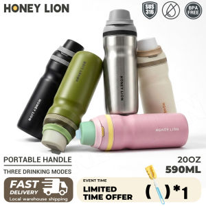 590ml Vacuum Insulated Water Bottle 316 Stainless Steel Foldable Straw Direct Sip 3-Way Lid Leakproof Cup for Daily Use - HoneyLion