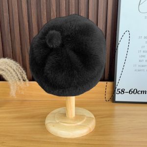 Autumn Winter Korean Sweet Acrylic Fur Berets for Women Autumn Winter Warm Plush Painter Cap Solid Color Lady Artist Hats