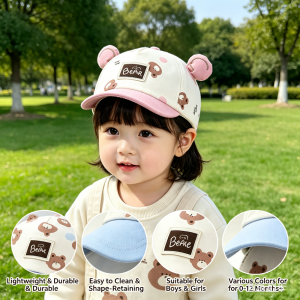 AILEBE Baby Cap Korean Style Adjustable Baseball Cap Lightweight Durable Easy Clean Cute Cartoon Bear Sun Protection Peaked Hat Various Colors For Infant To Kids 0-12 Months+