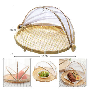 Handmade Bamboo Woven Basket with Bug Proof nti-Mosquito Nets Food Fruit Vegetable Bamboo Basket Kitchen Food Cover Bakul Anyaman Buluh Buatan Tangan 手工竹编篮