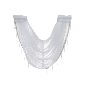 Elegant Laces Waterfalls Valance with Beadeds Tassels and Florals Embroidery for Bedroom Living Room Kitchen Basement