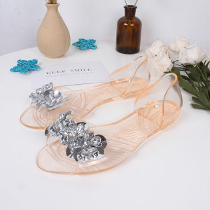 [Free Shipping] New Summer Fashion Sandals WomenS Daily Transparent Bottom Fish Mouth Rhinestone Flat Casual Sandals