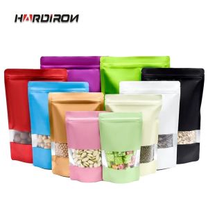Solid Color Aluminum Foil Bag Reclosable Matte Standing Food Packaging Bag with Display Window Self-Sealed Plastic Zipper Bags2026