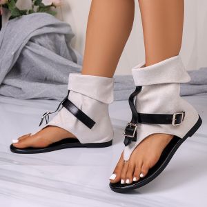 Free Shipping WomenS Sandals 2026 Summer New Style With Belt Buckle Plus Size Retro Flat-Soled Canvas Sandals