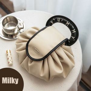 Portable Makeup Bag Travel Cosmetic Bag PU Drawstring Makeup Bag Large Capacity Toiletry Bag with Mirror 化妆包