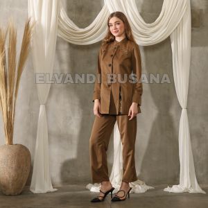 Blazer Wanita Baju Kerja Kantor Seragam PDH PNS Pemda Dinas Guru ASN Wanita Setelan Rok Span Celana Panjang Kode 6608 Warna Pemda Aceh Khaki Tua Gelap Coklat Tua Gelap