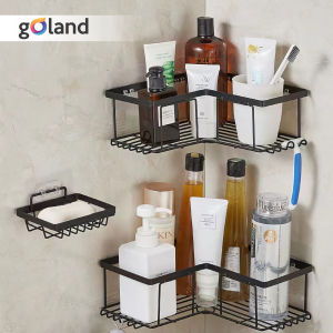 Goland Rak Sudut Kamar Mandi Tanpa Bor Dinding Tempel Dinding Serbaguna Rak Sabun Toilet Sudut Kokoh 3 in 1