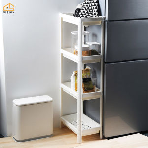 Vision Kitchen Floor Shelf Multi Layer Crevice Storage Rack With Basket Bathroom living Room Multi-purpose Arrangement Rack plastic storage shelf