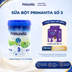 Sữa Bột Primavita Premium số 3 chứa Canxi sinh học tăng chiều cao vượt trội phát triển toàn diện cho bé từ 12 - 36 tháng tuổi lon 800g