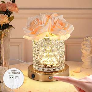 Flower Crystal LED Night Light | Vase Base Rubik Base | USB Rechargeable 3-Color Touch Lamp | Romantic Rose Flower Table Lamp Crystal Base | Bedroom Bedside Lamp | Gift for Her | Boxx