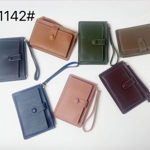 Womens genuine leather ultra-thin short wallet solid color and stylish design