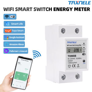 Tuya 60A Din Rail WIFI Smart Energy Meter Timer Power Monitor kWh Meter Wattmeter 110V 220V Smart Life Alexa Home Alice