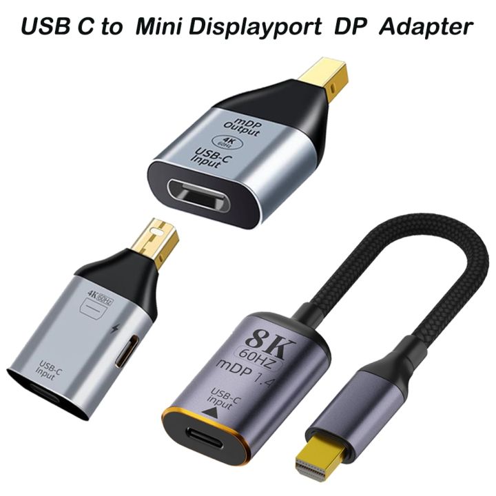USB-C Type-C Female Source Input to Mini Displayport DP Male Output HDTV 8K  60hz 1080P Cable Adapter for Tablet Phone Laptop