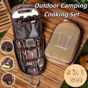 8 in 1 Outdoor Camping Cooking Set Portable Stainless Steel Kitchenware Cookware Storage Bag Picnic
