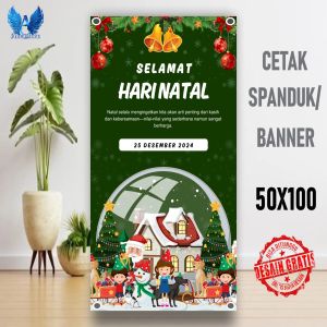Cetak Spanduk SELAMAT HARI NATAL B Ukuran 50x100 cm Bisa Request