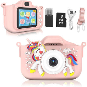 Kids Camera 1080P Kids Digital Camera with 32GB TF Card Unicorn Camera Cover/HD Video /5 Educational Games/8x Zoom/40M/2.0 Inch IPS Screen