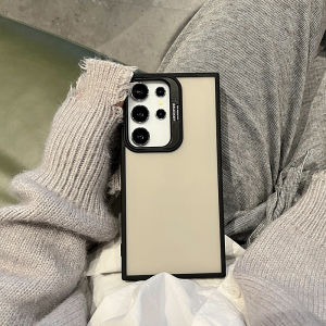Invisible Lens Dudukan Frosted Anti-fingerprint Hard Shockproof Phone Case For Samsung Galaxy S24 Ultra S24+ S23 + S22 Plus A15 A14 A13 A25 A35 A34 A33 A55 A54 A53 A73 5G Matte Translucent Phone Casing Cover With Foldable Holder Stand