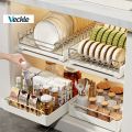 Veckle Pull-out Basket for Kitchen Cabinet Stainless Steel Dish Rack Organizer Pullout Shelves Plates Organizer. 