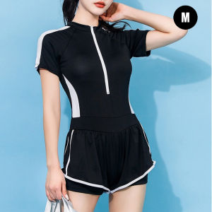 NLONKE Women Korean Fashion Black Swimsuit Breathable Wet Suit Sun Protection Swimsuit 1Piece Set